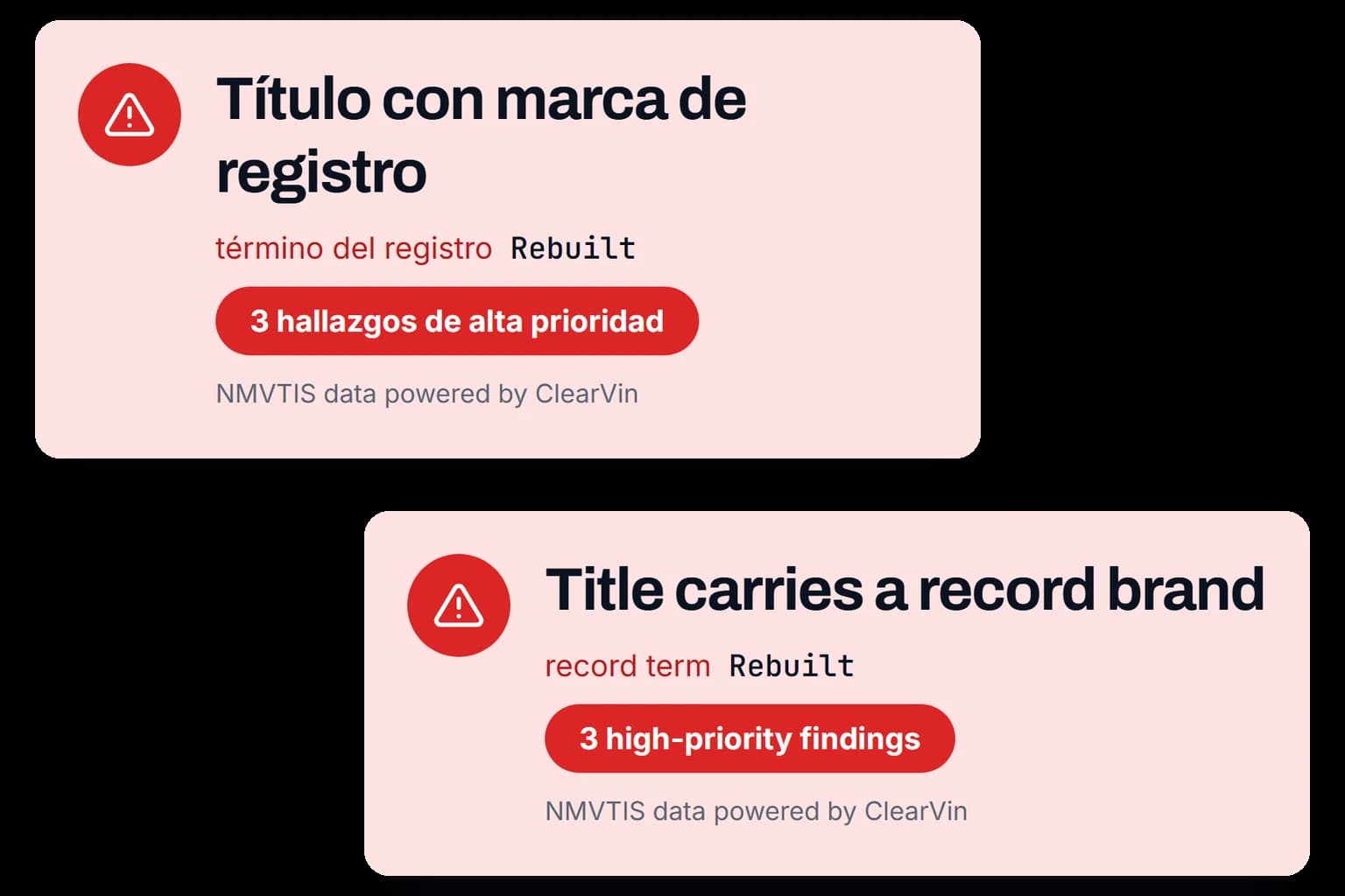 El mismo dato del registro mostrado en español y en inglés.